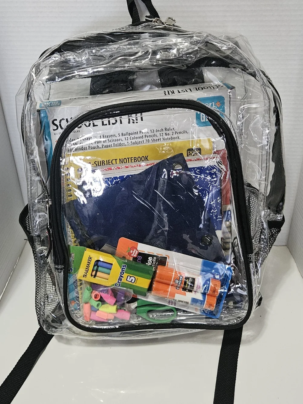 Source Unknown Clear Kids Backpack with Black Trim and Multicolor Supplies